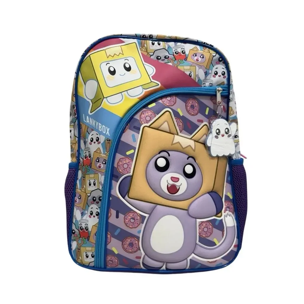 Bioworld LankyBox Kids Backpack Purple Pink Polyester Zip Reflective Strap NEW